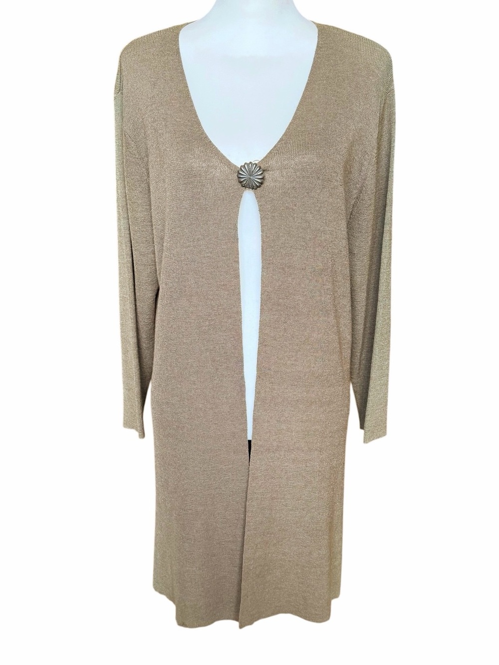 Double D Ranch Cardigan Women’s Large Olive Green Linen Blend Longline Lagenlook